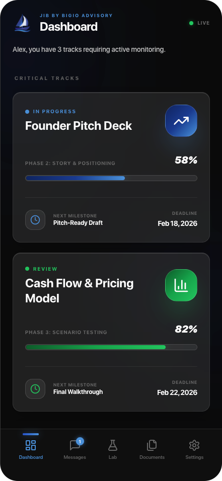 Jib app mockup: Dashboard